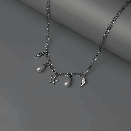 HB Jewelry EL NIDO Silver Synthetic Pearl Summer Pendant Chain Necklace For Women