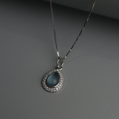 SEIR S925 Silver Droplet Aqua Blue Necklace