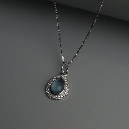 SEIR S925 Silver Droplet Aqua Blue Necklace