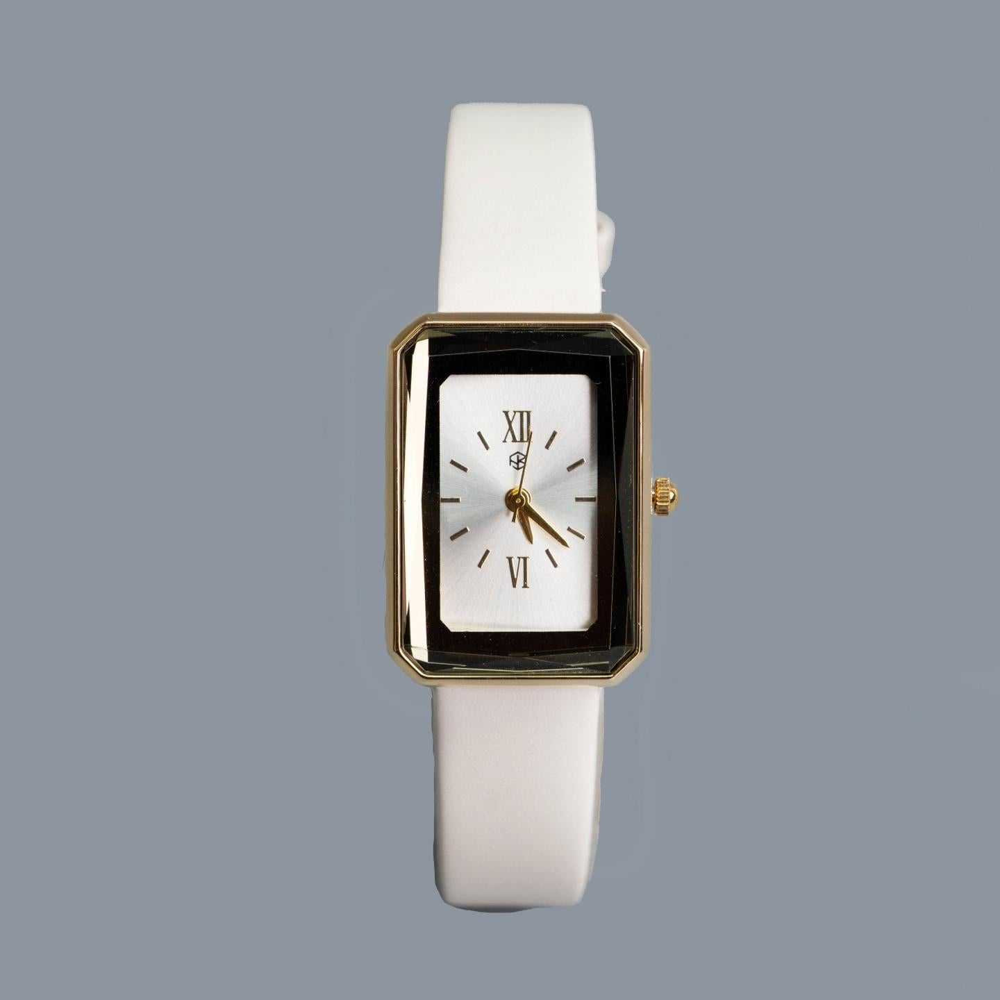 ALPHA White Roman Numerical Vintage Rectangle Leather Watch