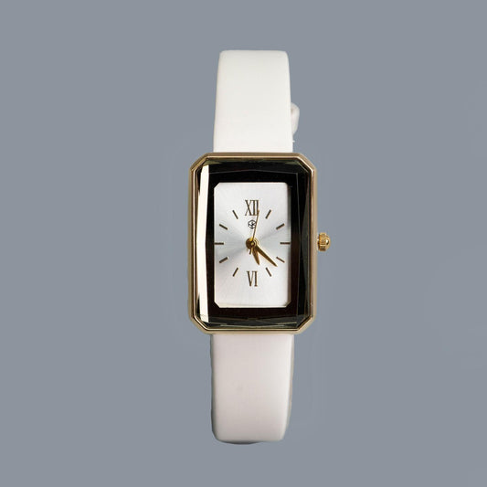 ALPHA White Roman Numerical Vintage Rectangle Leather Watch