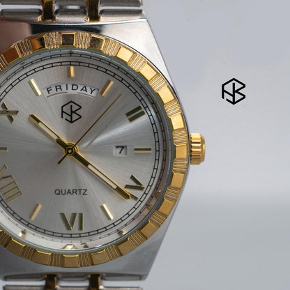 MARVONE Roman Numerical Luminous Dial Snake Two-Tone Men's Watch with Date and Day Display