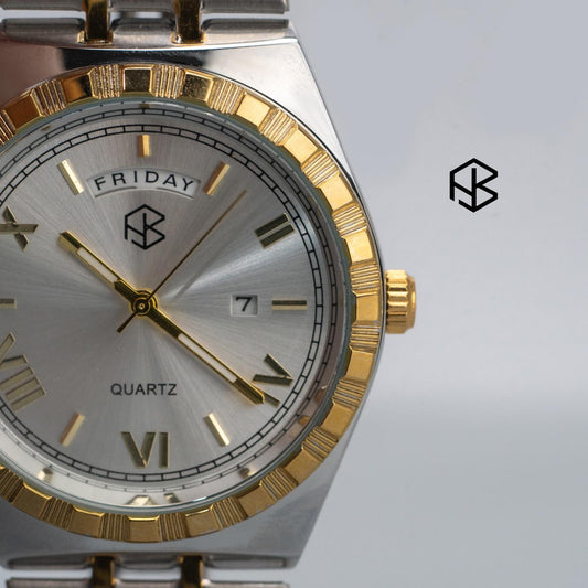 MARVONE Roman Numerical Luminous Dial Snake Two-Tone Men's Watch with Date and Day Display