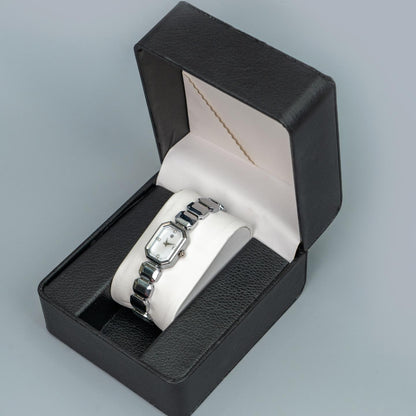 LYKA Silver Rectangle White Pearl Minimalist Women’s Watch Fashion