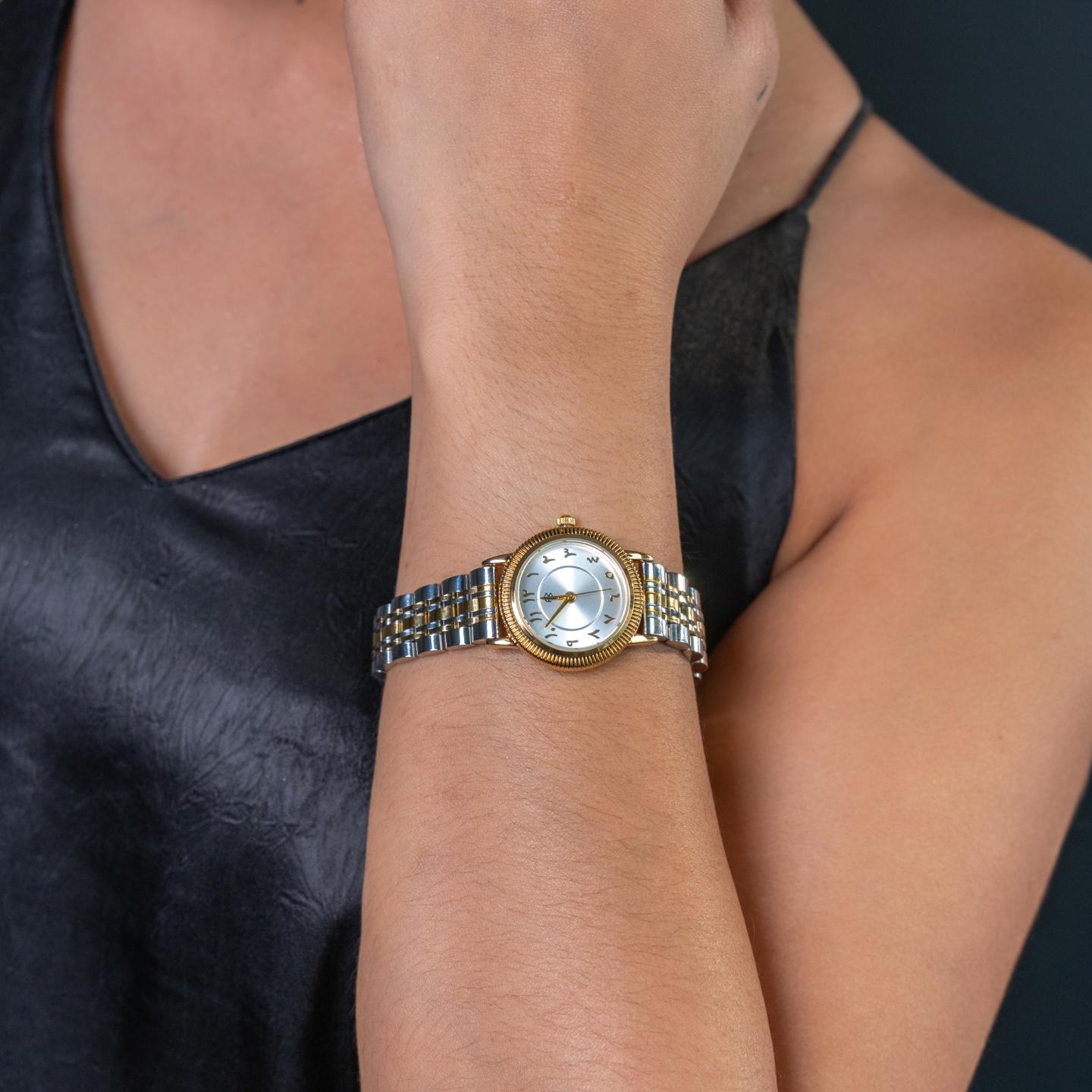 FARES Arabic Number Dial Snake Two-Tone Men's Watch Quartz Movement, Thick Strap Fashion Watch