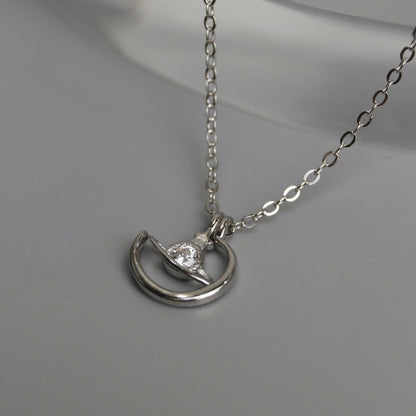 CERES S925 Silver Galaxy Crescent Moon Pendant Chain Necklace for Women