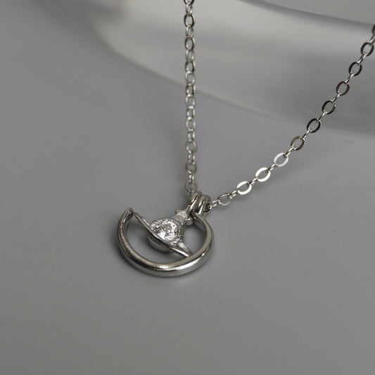 CERES S925 Silver Galaxy Crescent Moon Pendant Chain Necklace for Women