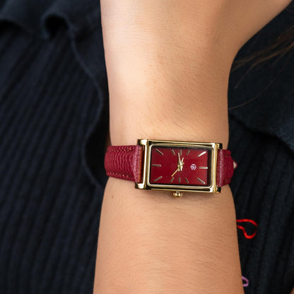 DANIELLA Maroon Rectangular Leather Women’s Fashion Watch
