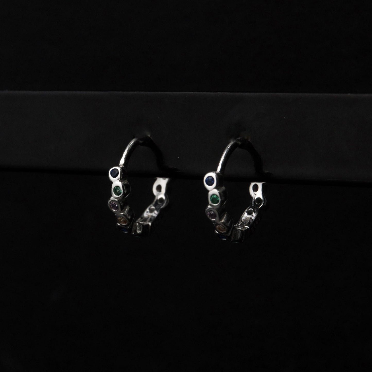 CARINE S925 Silver Colorful Embedded Huggie Hoop Earrings