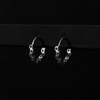 CARINE S925 Silver Colorful Embedded Huggie Hoop Earrings