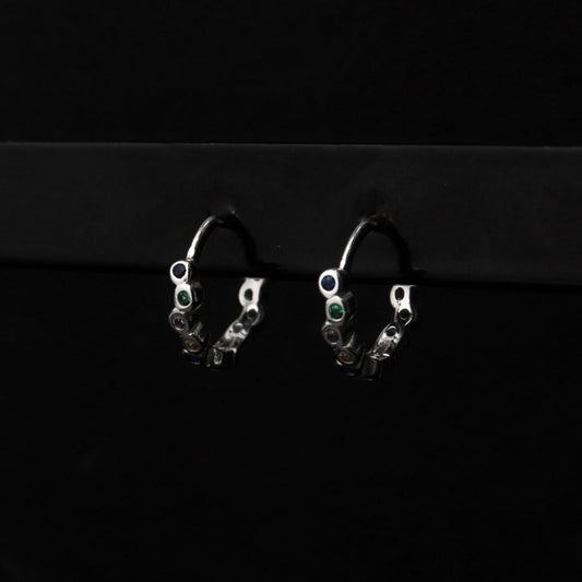 CARINE S925 Silver Colorful Embedded Huggie Hoop Earrings