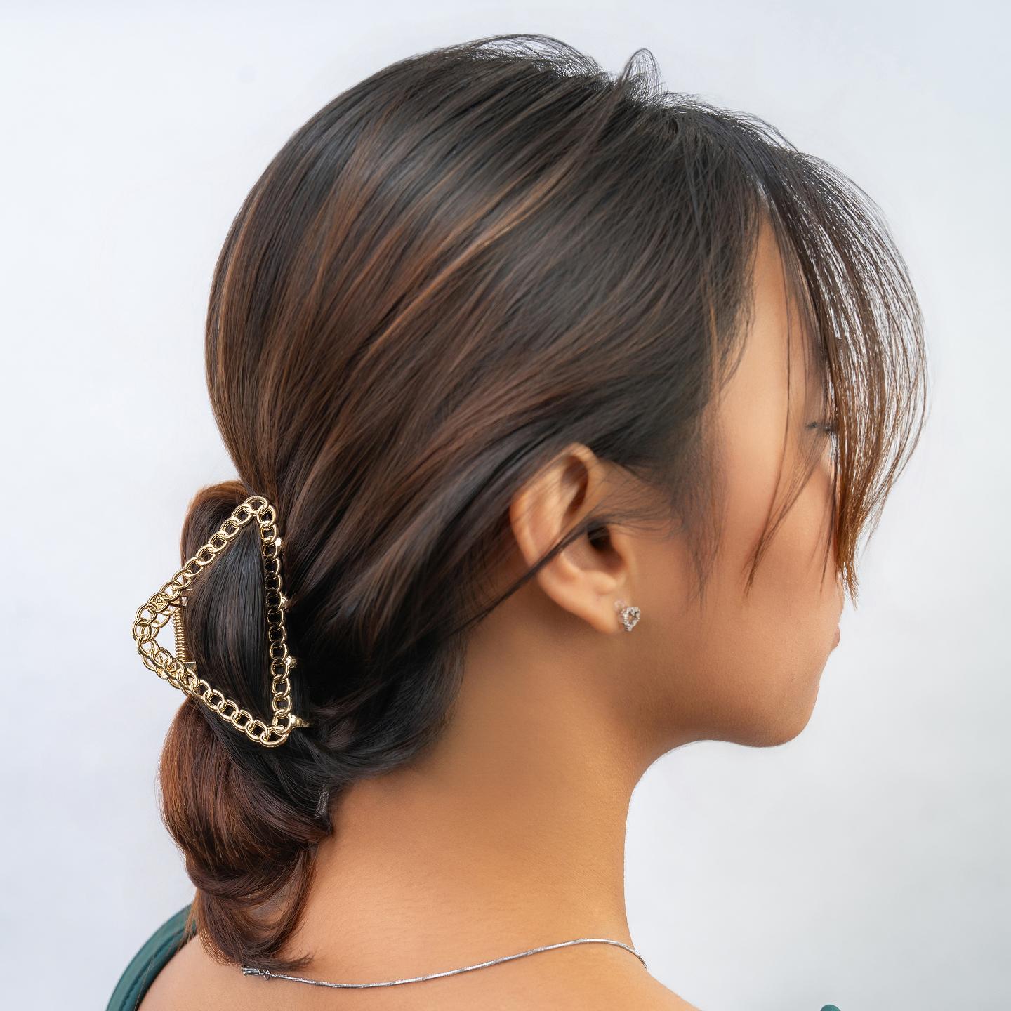 Hair Clamp Claw BLOOM Collection for Women – Gold Chain Design Hair Clamp Clip