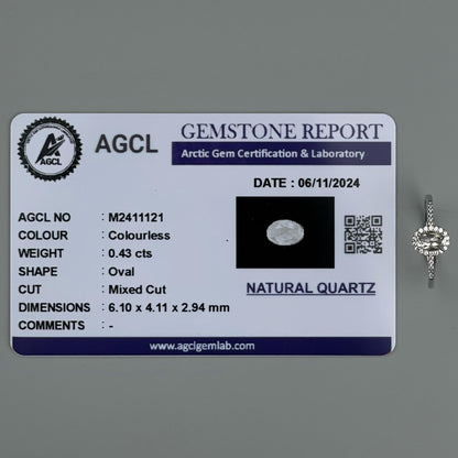 Silver Adjustable Ring Quartz Colourless Gemstone Pawnable Women's Accessories with AGCL Certification