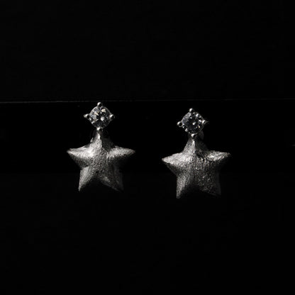 CONSTANT S925 Silver Star Shape Scratched Style Stud Earrings