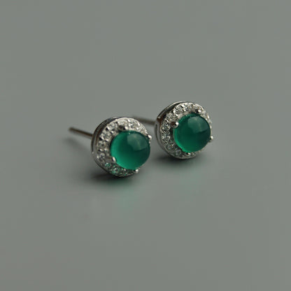Pawnable Natural Chrysoprase Quartz Gemstone S925 Silver Stud Earrings with AGCL Certification