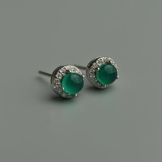 Pawnable Natural Chrysoprase Quartz Gemstone S925 Silver Stud Earrings with AGCL Certification