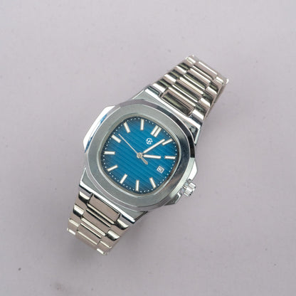 CALYTHON Navy Blue Square Silver Strap Men's Watch