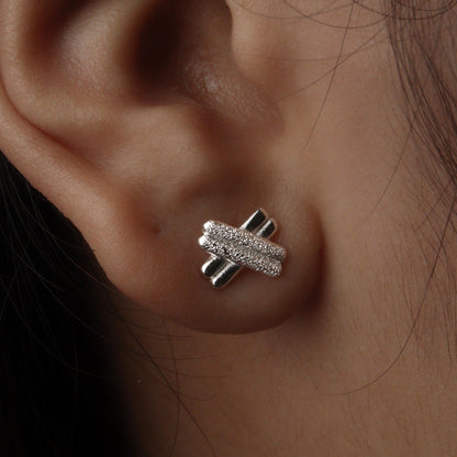KHARI S925 Silver Double X Stud Earrings Women's