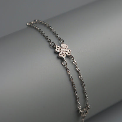 VIEN S925 Silver for Men Women Lucky Clover Hearts Bracelet