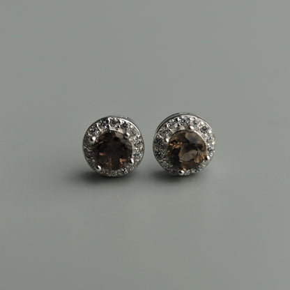 Pawnable Smoky Quartz Gemstone S925 Silver Stud Earrings with AGCL Certification
