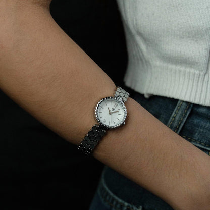 ZELVO Silver Round Hexagon Style Strap Women's Fashion Watch