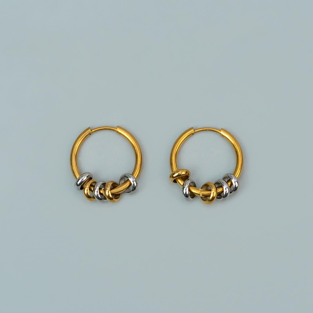 PAV Two Toned Beads Circular Hoop Earrings for Women's