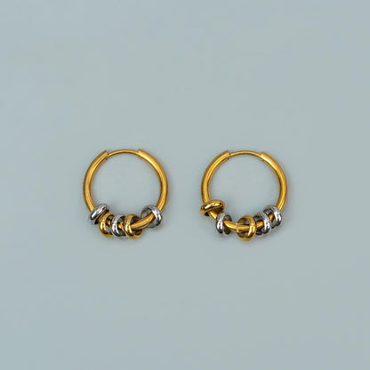PAV Two Toned Beads Circular Hoop Earrings for Women's