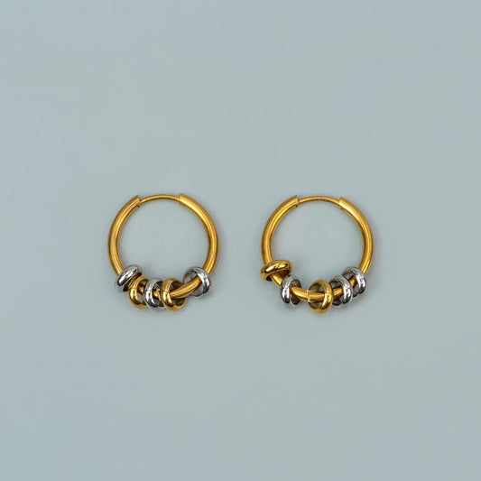 PAV Two Toned Beads Circular Hoop Earrings for Women's
