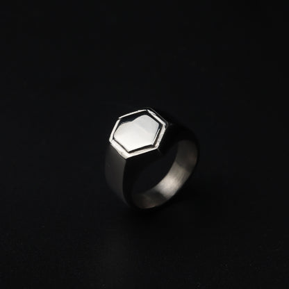 HB Men Jewelry CARLO 14mm Hexagon Silver Center Wide Ring For Men's