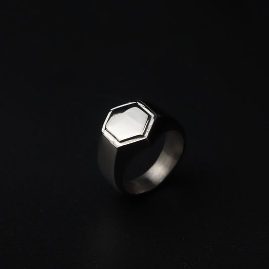 HB Men Jewelry CARLO 14mm Hexagon Silver Center Wide Ring For Men's