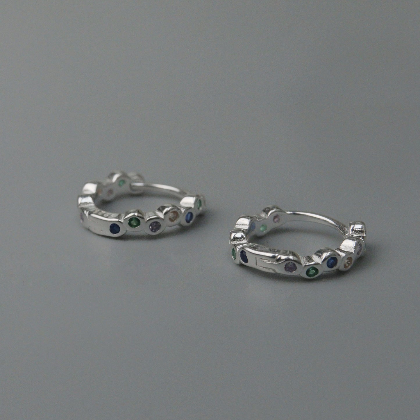 CARINE S925 Silver Colorful Embedded Huggie Hoop Earrings