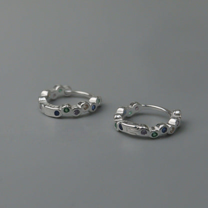 CARINE S925 Silver Colorful Embedded Huggie Hoop Earrings