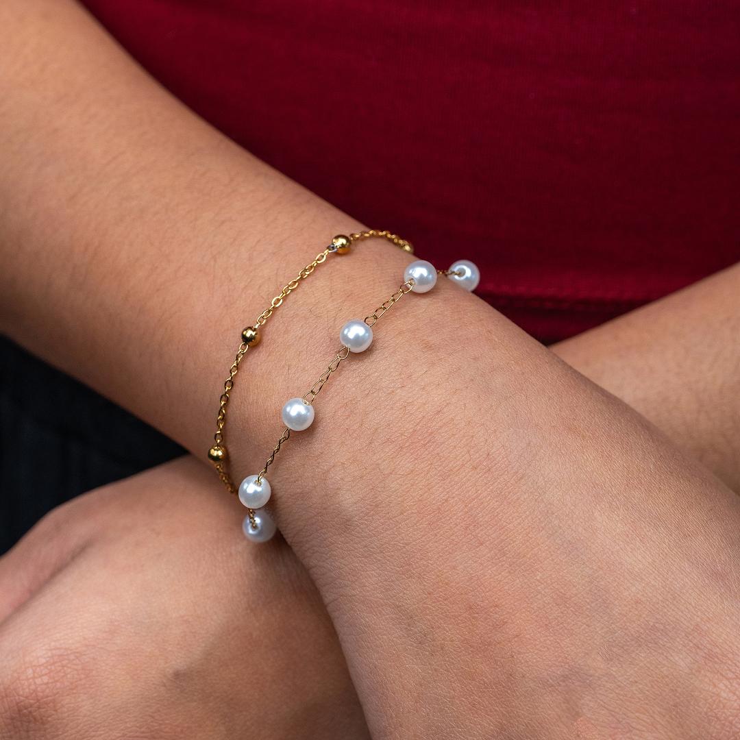 SIBALI Synthetic Pearl Double Bead Chain Anklet/Bracelet Fashion Fashion Accessory for Women