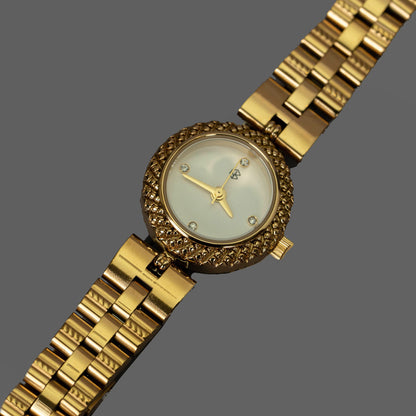 ZAVRI Gold Round White Dial Face Women's Minimalist Fashion Watch