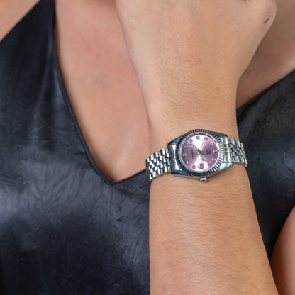 BLADE/BLATHEN Silver Rose Pink Dial Women’s Fashion Quartz Watch with Slim Strap