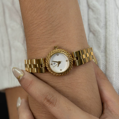 ZAVRI Gold Round White Dial Face Women's Minimalist Fashion Watch