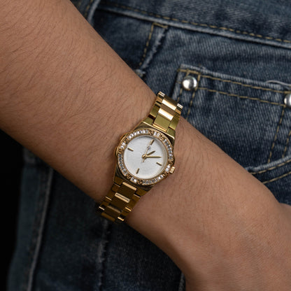 ZOVEN Round Face Glass Encrusted Bezel Watch Women's Minimalist Fashion Watch Quartz