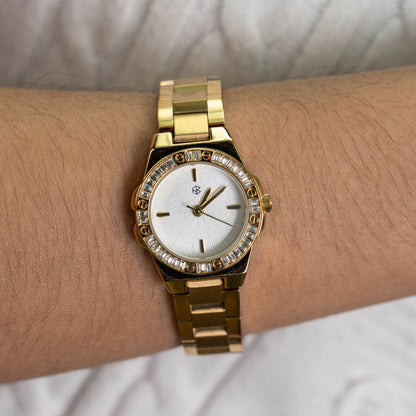 ZOVEN Round Face Glass Encrusted Bezel Watch Women's Minimalist Fashion Watch Quartz