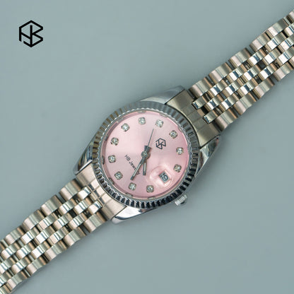 BLADE/BLATHEN Silver Rose Pink Dial Women’s Fashion Quartz Watch with Slim Strap