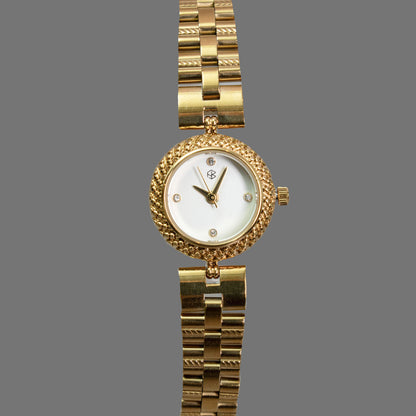 ZAVRI Gold Round White Dial Face Women's Minimalist Fashion Watch