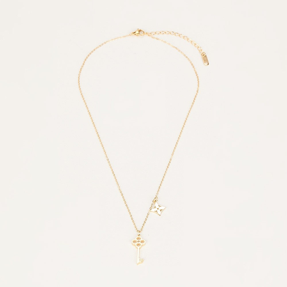 MARICA Gold Plated Crown Key  Pendant Chain Necklace