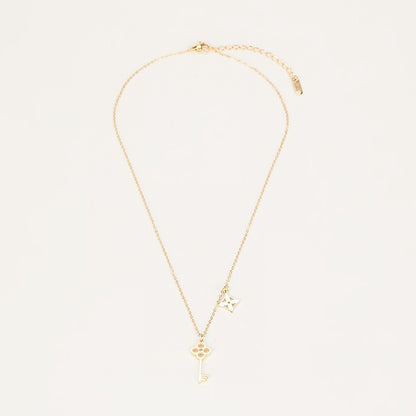 MARICA Gold Plated Crown Key  Pendant Chain Necklace
