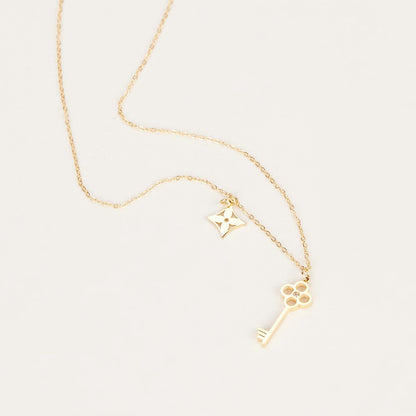 MARICA Gold Plated Crown Key  Pendant Chain Necklace