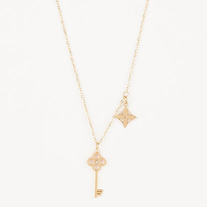 MARICA Gold Plated Crown Key  Pendant Chain Necklace
