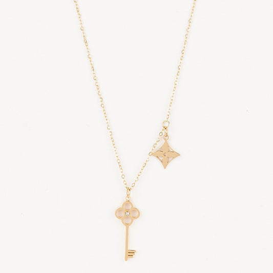 MARICA Gold Plated Crown Key  Pendant Chain Necklace