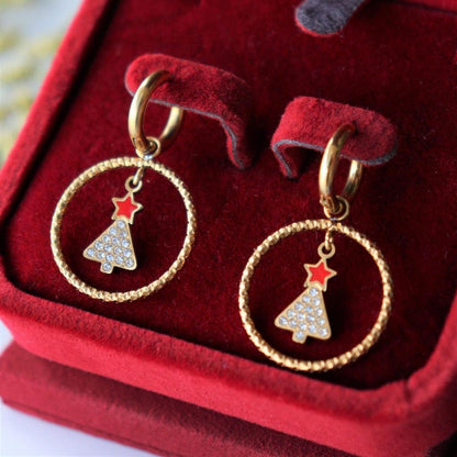 CHRISTMAS TREE Circle With Clip Earrings