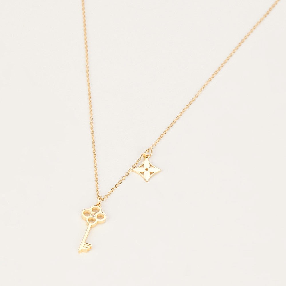 MARICA Gold Plated Crown Key  Pendant Chain Necklace