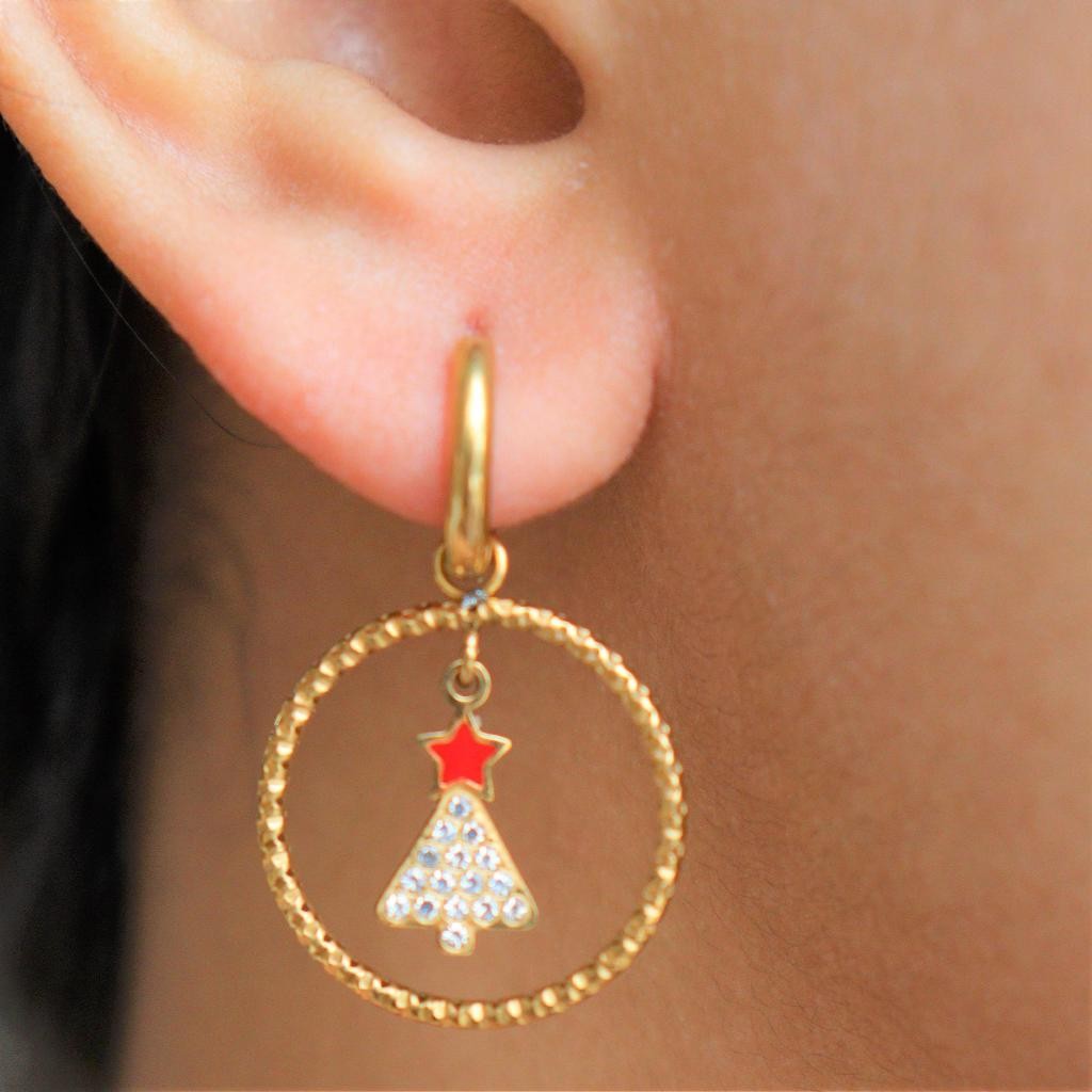 CHRISTMAS TREE Circle With Clip Earrings