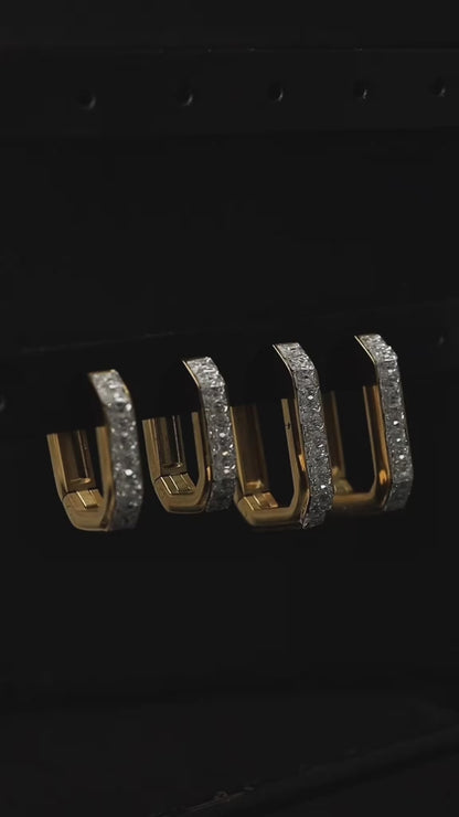 BREE Rectangle Silver/Gld Small & Big Edge Embedded Clip Earrings