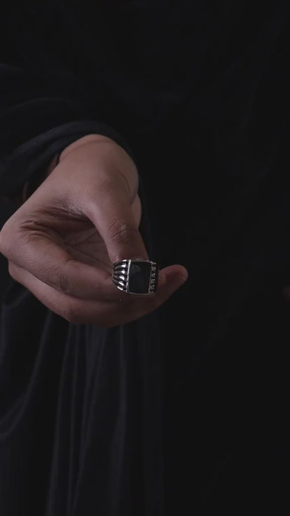 KNOXX 18mm Rectangle Silver Black Center Wide Ring For Men's